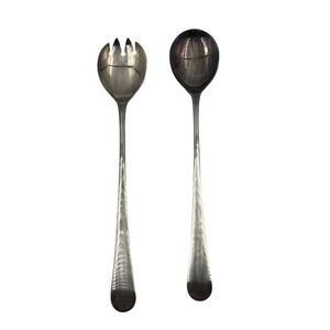 Vintage Set Flatware Salad Servers Spoon & Fork Long Handles Minimalist Design